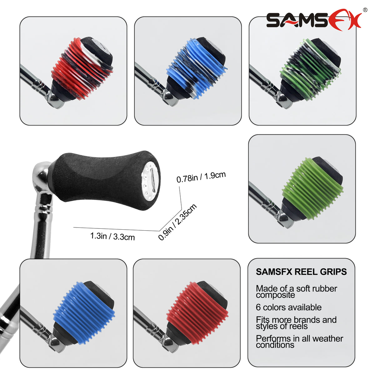 SAMSFX 6-Piece Fishing Reel Handle Grip Sleeve Set for Baitcast and  Spinning Reels