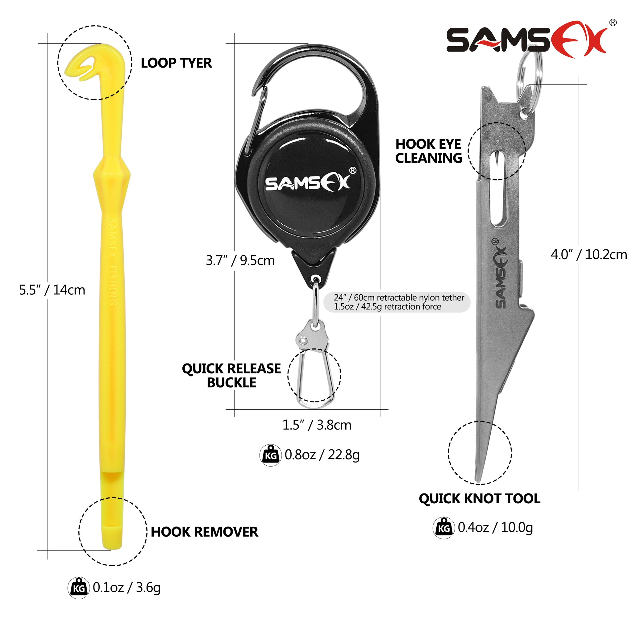SAMSFX Fishing Quick Knot Tying Tool 3.7 Large Size 4 in 1 Mono Line  Clipper with Zinger Retractor Combo (Carabiner Style Zinger & Silver Knot  Tool), Fly Tying Equipment -  Canada