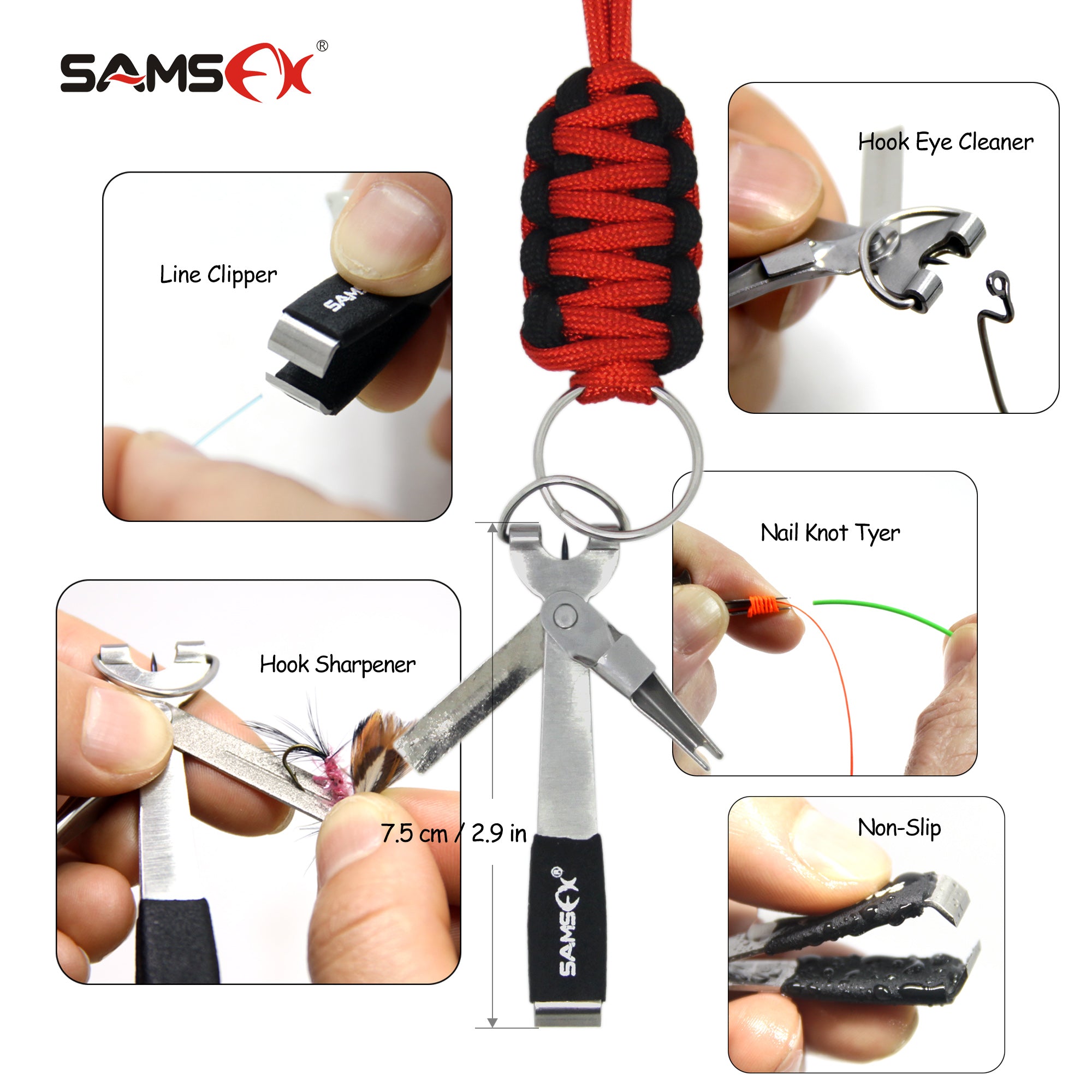 SAMSFX Fishing Quick Knot Tying Tool 3.7 Large Size 4 in 1 Mono Line  Clipper with Zinger Retractor Combo (Oval Zinger & Black Knot Tool), Fly  Tying Equipment -  Canada