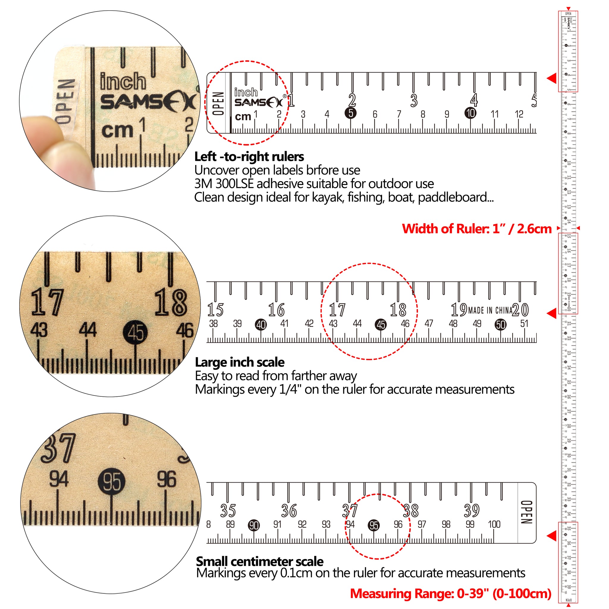 65cm Fishing Measuring Tape Adhesive 2pcs Fishing Scale Sticker
