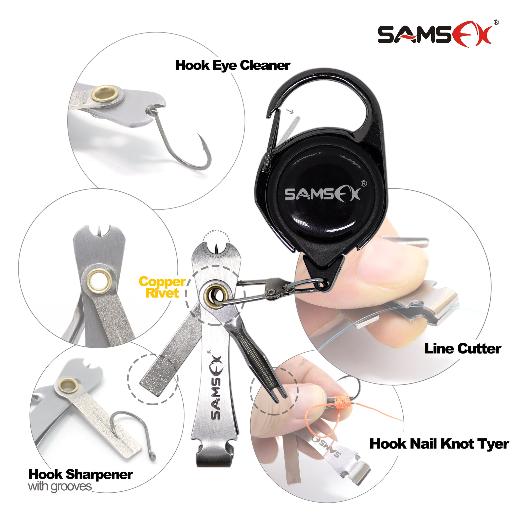 SAMSFX Fishing Magnum Knot Tying Tool and Loop Tyer with Zinger Retractor Combo Fly Fishing Angler Accessories (Silver Knot Tool with Retractor & Loop SFA360